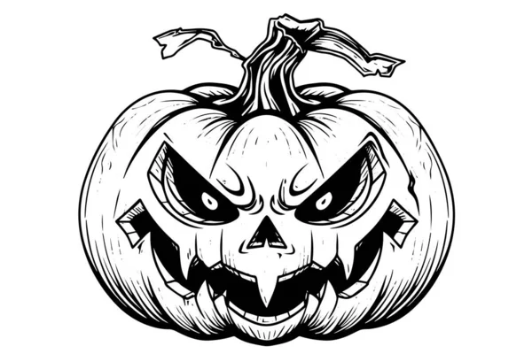 Mascotte Citrouille Halloween Gravure Encre Croquis Dessin Main Illustration Vectorielle — Image vectorielle