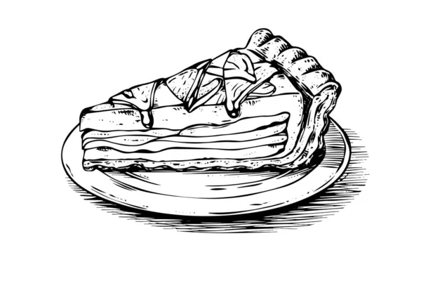 Кусок Яблочного Пирога Ручной Гравировки Стиль Векторной Иллюстрации — стоковый вектор