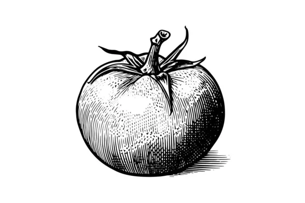 Dibujo Dibujado Mano Tomate Grabado Estilo Vintage Vector Ilustración — Vector de stock