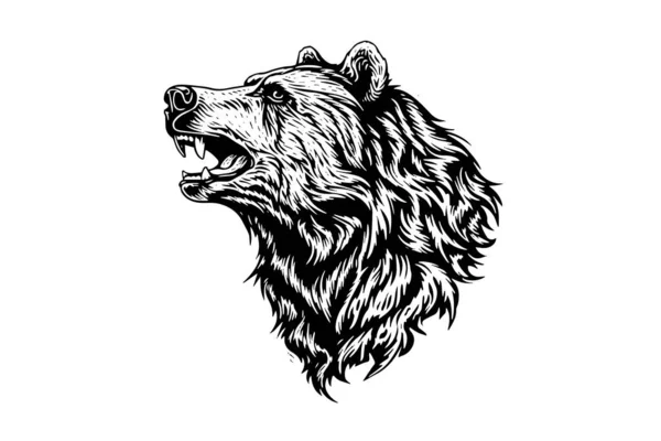 Bear Head Side View Logotipo Vetor Gravura Estilo Ilustração — Vetor de Stock