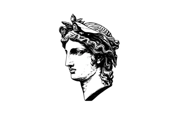 Starożytny Posąg Głowy Greckiej Rzeźby Szkic Grawerowanie Styl Wektor Ilustracja — Wektor stockowy