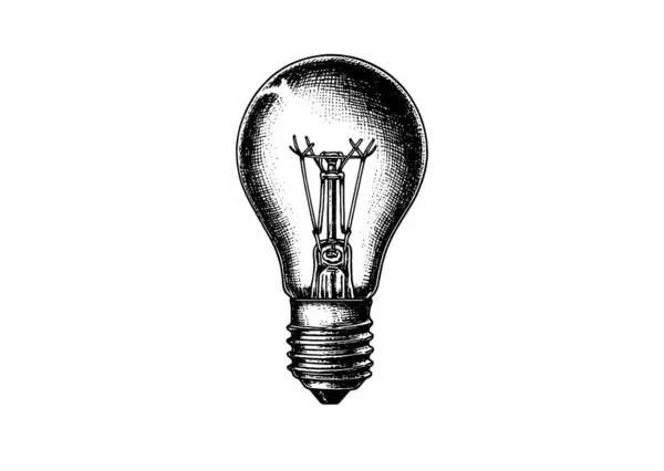 Gravur Glühbirne Auf Weißem Hintergrund Vintage Graviertes Licht Für Ideen — Stockvektor