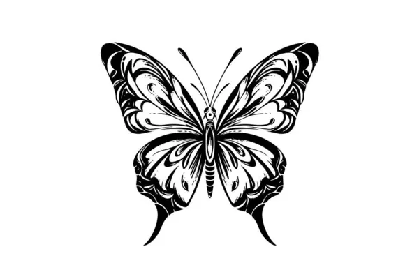 Эскиз Бабочки Векторная Иллюстрация Ручной Гравировки — стоковый вектор