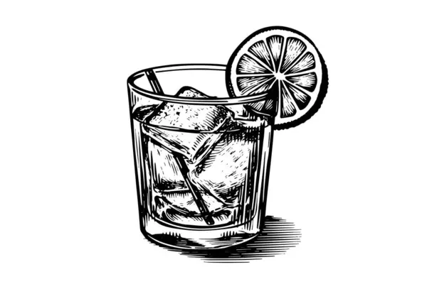 Negroni Cocktail Engraved Isolated Drink Vector Illustration Black White Sketch — Stock Vector