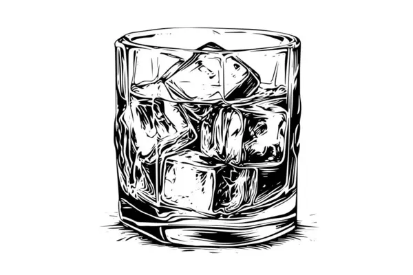 Szklanka Whisky Lub Burbona Narysowana Szkicu Ilustracja Wektora Stylu Grawerowania — Wektor stockowy