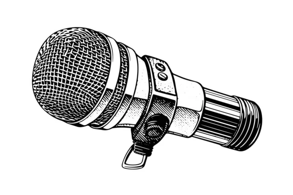 Vintage Microphone Esquisse Dessinée Main Illustration Vectorielle Style Gravure — Image vectorielle