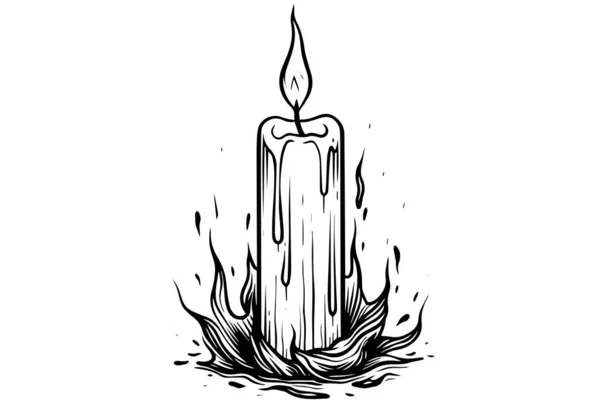 Thick Christmas Candles Burning Hand Drawn Sketch Engraving Style Vector — Stock Vector