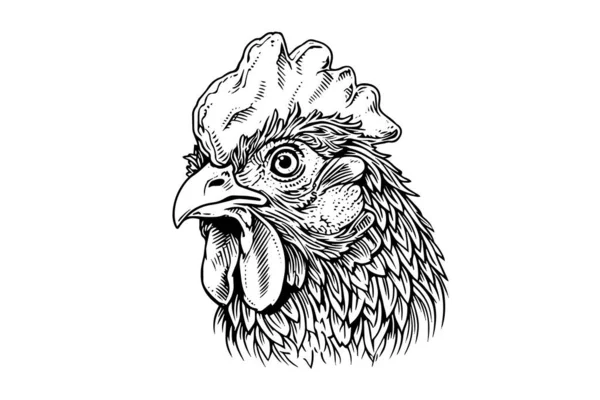 Куриная Куриная Голова Нарисованная Стиле Винтажной Гравировки Векторная Иллюстрация — стоковый вектор