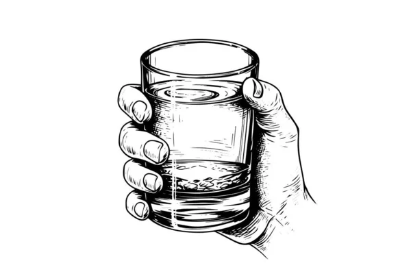 Whiskey Glas Handgezeichneter Tinte Skizze Stilvektor Illustration — Stockvektor