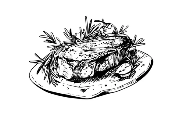 Мясо Тарелке Ручная Гравировка Векторной Иллюстрации — стоковый вектор