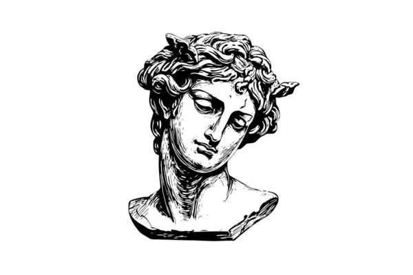 Antique Estátua Cabeça Escultura Grega Esboço Gravura Estilo Vetor Ilustração — Vetor de Stock