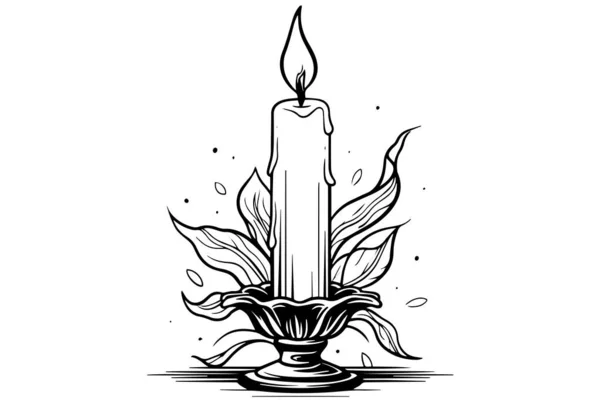浓密的圣诞蜡烛在燃烧 手绘素描风格矢量画图 — 图库矢量图片