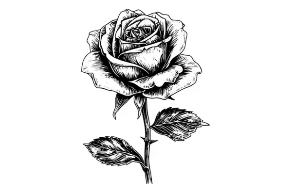 Vintage Rosa Flor Gravura Caligrafia Victorian Estilo Tatuagem Vetor Ilustração — Vetor de Stock