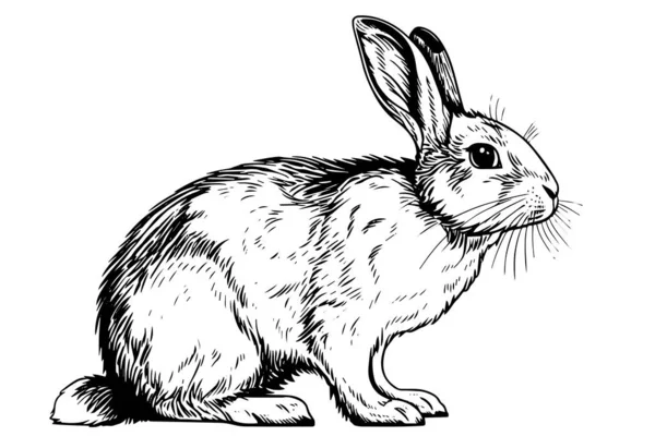Gravieren Kaninchen Auf Weißem Hintergrund Vector Tinte Skizze Illustration — Stockvektor