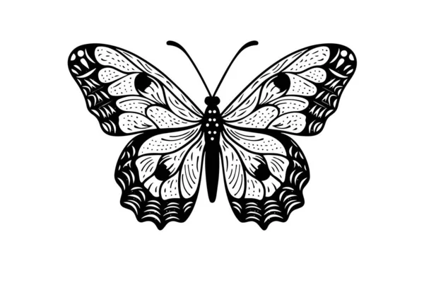 Эскиз Бабочки Векторная Иллюстрация Ручной Гравировки — стоковый вектор
