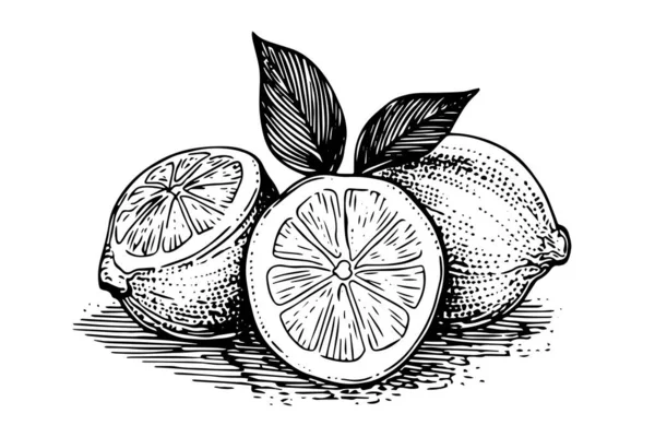 Handritad Bläckskiss Vektor Illustration Citron Citrus Gravyr Stil Vektor Illustration — Stock vektor
