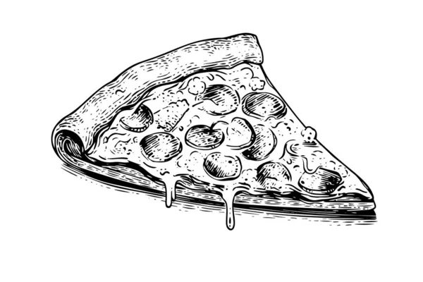 Skiva Pizza Hand Dras Gravyr Stil Vektor Illustration — Stock vektor