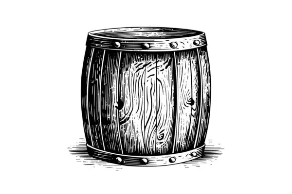 Een Houten Vat Handgetekende Schets Graveerstijl Vector Illustraties — Stockvector