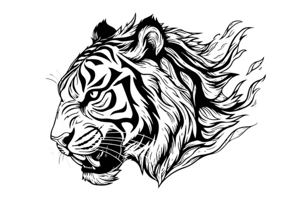 Tigre Tête Dessinée Main Illustration Vectorielle Style Gravure — Image vectorielle