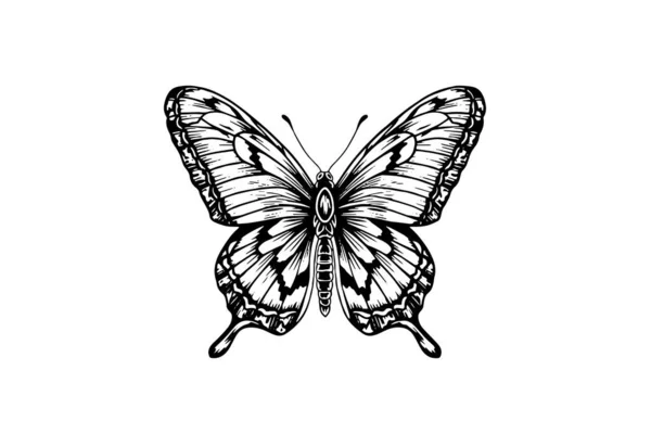Esbozo Mariposa Grabado Dibujado Mano Estilo Vector Ilustración — Vector de stock