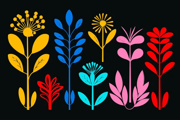 Цветущая Цветковая Цветковая Бесшовная Иллюстрация Набор Наивных Ручных Рисунков Цветов — стоковый вектор