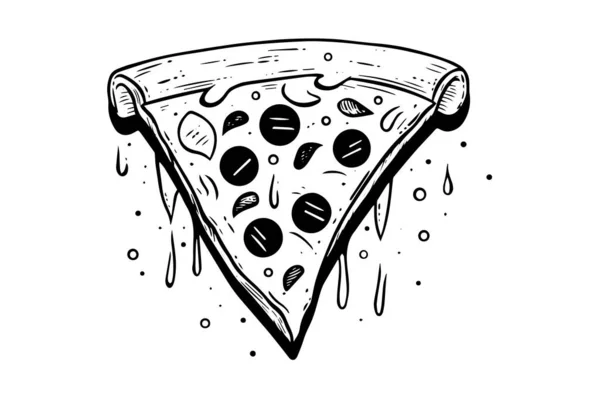 Rebanada Boceto Tinta Amante Pizza Ilustración Vectores Estilo Grabado Arte — Vector de stock