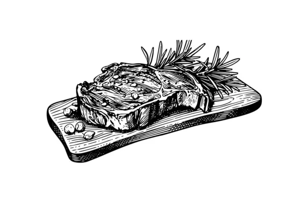 Мясо Деревянной Доске Ручная Гравировка Векторной Иллюстрации — стоковый вектор