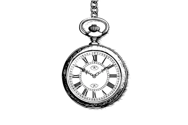 Антикварные Карманные Часы Выгравированной Вручную Векторной Иллюстрацией — стоковый вектор