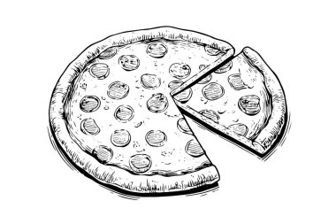 Dilimlenmiş pizza çizimi elle oyma biçimi Vektör illüstrasyonu