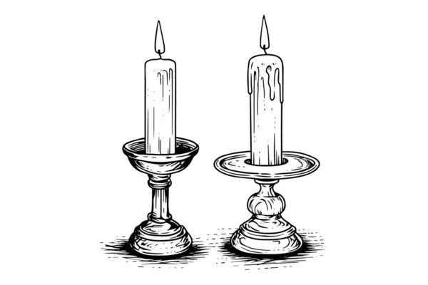 浓密的圣诞蜡烛在燃烧 手绘素描风格矢量画图 — 图库矢量图片