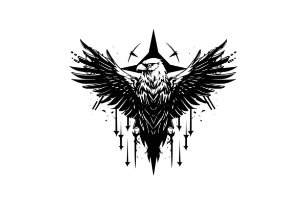 Logotipo Águila Voladora Mascota Estilo Grabado Ilustración Vectorial Signo Marca — Vector de stock