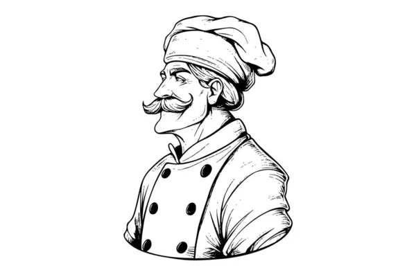 Chef Chapéu Vista Lateral Gravura Estilo Vetor Ilustração — Vetor de Stock