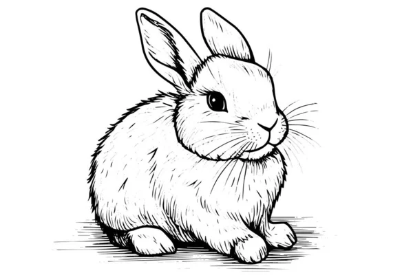 Beyaz Arkaplana Tavşan Oymacılığı Vektör Mürekkebi Çizimi — Stok Vektör