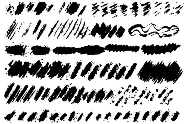 筆を塗れ 黒インクのグランジブラシストローク ベクトル絵筆セット グランジデザインの要素 彩色墨縞 — ストックベクタ