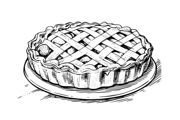 Apple Pie Hand Gezeichnet Gravur Stil Vektor Illustration — Stockvektor