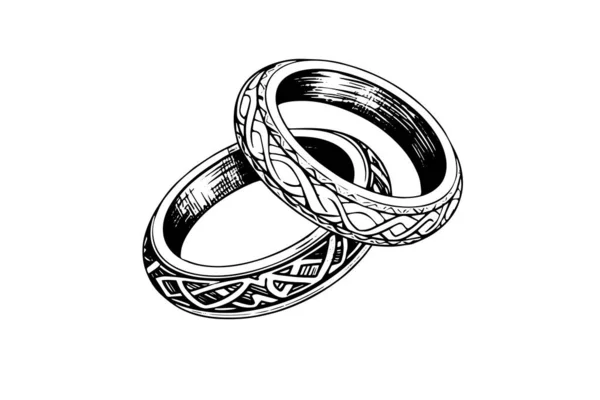 Vektor Håndtegnet Illustration Bryllup Smykker Ringe Vintage Indgraveret Stil – Stock-vektor