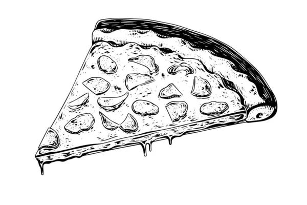 Skiva Pizza Hand Dras Gravyr Stil Vektor Illustration Vektorillustration — Stock vektor