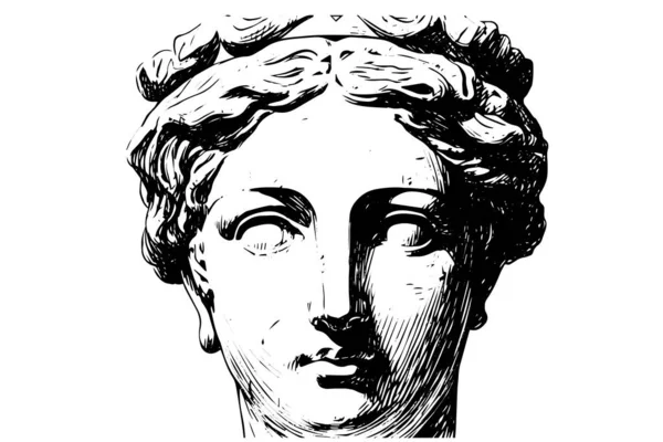 希腊雕塑头像手绘雕刻风格草图 矢量图解 用于打印 纹身和设计的图像 — 图库矢量图片