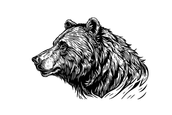 Bear Head Side View Logotyp Wektor Grawerowanie Styl Ilustracja — Wektor stockowy
