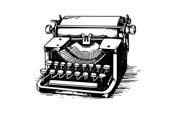 Vector Hand Drawn Illustration Retro Typewriter Vintage Engraved Style — Stock Vector
