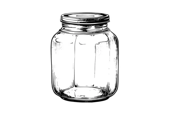 Empty Glass Jars Ink Sketch Vector Vintage Black Engraving Illustration — Stock Vector