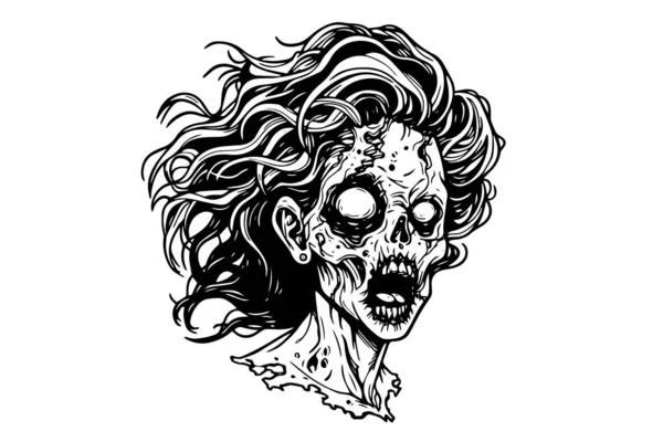 Зомби Портрет Головы Чернил Лице Векторная Иллюстрация Ходячей Мертвой Руки — стоковый вектор