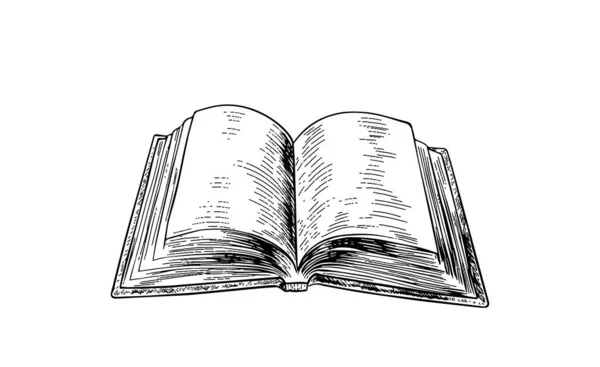 Άνοιγμα Βιβλίο Σκίτσο Απεικόνιση Διάνυσμα Απομίμηση Τύπου Ξυστό Μαύρη Και — Διανυσματικό Αρχείο