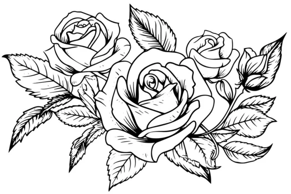 Vintage Λουλούδι Τριαντάφυλλο Χάραξη Καλλιγραφική Victorian Στυλ Τατουάζ Διάνυσμα Εικονογράφηση — Διανυσματικό Αρχείο