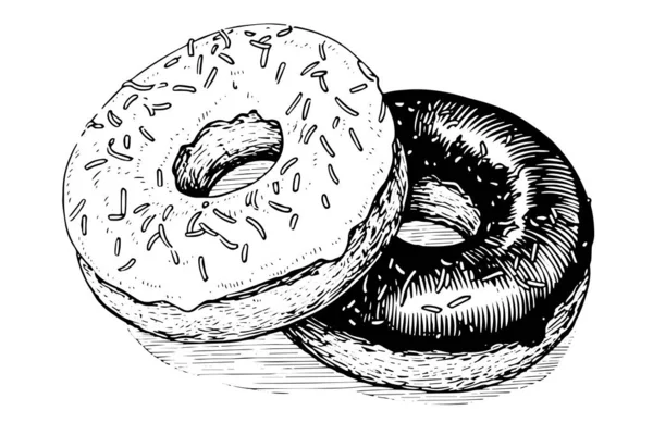Çikolatalı Donut Oyma Stili Çizimi Mürekkep Çizimi Vektör Çizimi — Stok Vektör