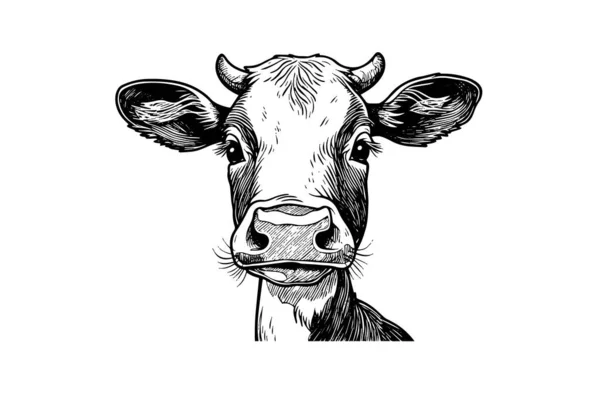 Krowa Głowa Rogami Logotyp Grawerowanie Styl Izolowane Wektor Ilustracja — Wektor stockowy