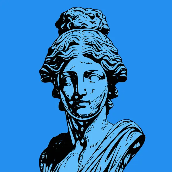 Синя Антикварна Статуя Голова Грецької Скульптури Ескіз Стилю Гравюри Векторні — стоковий вектор