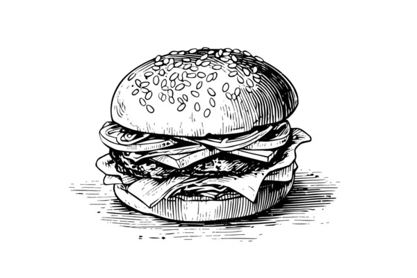 Burger Gravurkunst Handgezeichnete Vektorillustration Des Hamburgers — Stockvektor