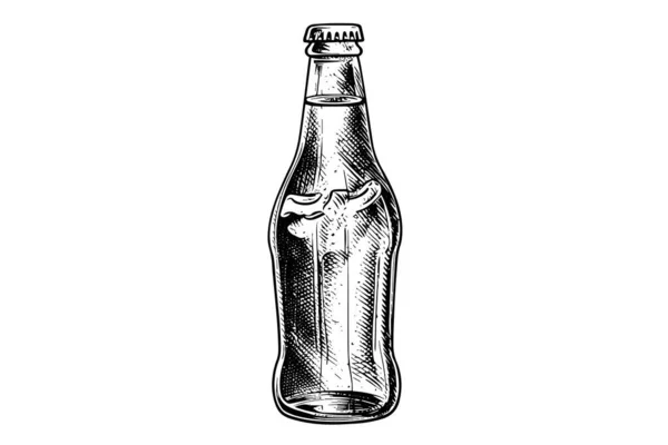 Glass Bottle Soda Ink Sketch Cola Hand Drawn Vintage Vector — Stock Vector