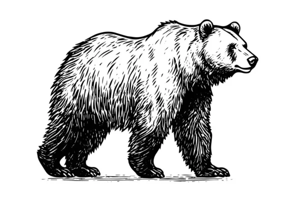Inchiostro Disegno Mano Disegno Orso Mascotte Logotipo Illustrazione Vettoriale Stile — Vettoriale Stock